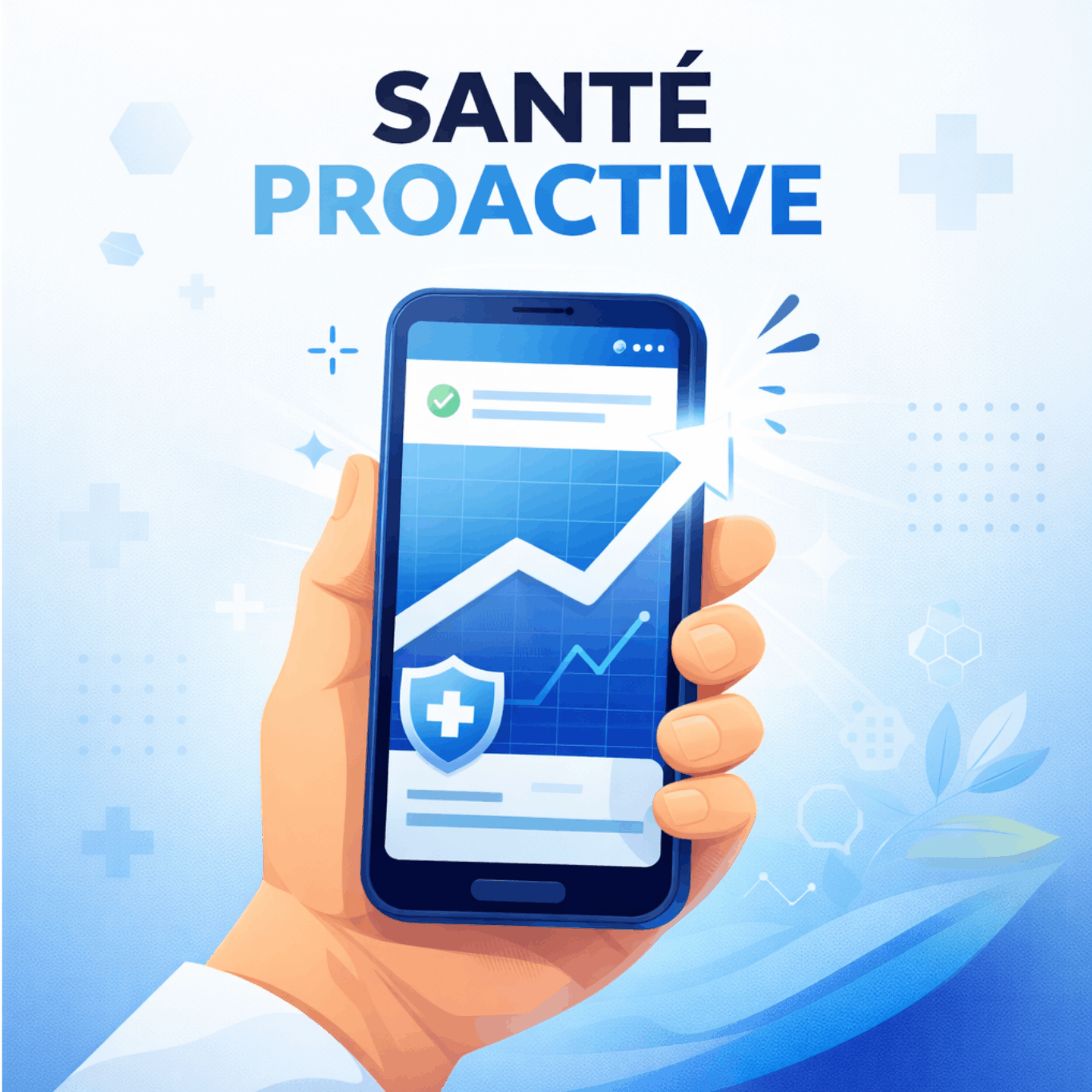 Illustration d’une approche proactive de la santé avec suivi des résultats biologiques sur smartphone.