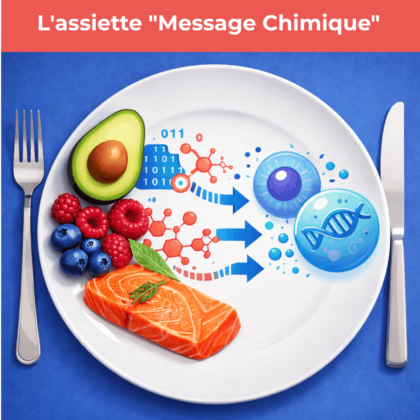 Illustration montrant l’impact de l’alimentation sur les cellules et le fonctionnement biologique de l’organisme.